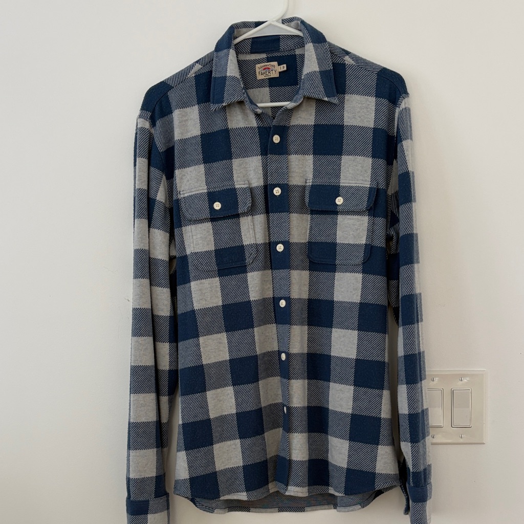 Faherty Navy Blue And Gray Plaid Button-Down Shirt